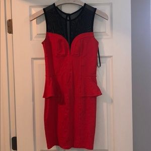 Bebe Red & Black Bodycon Dress
